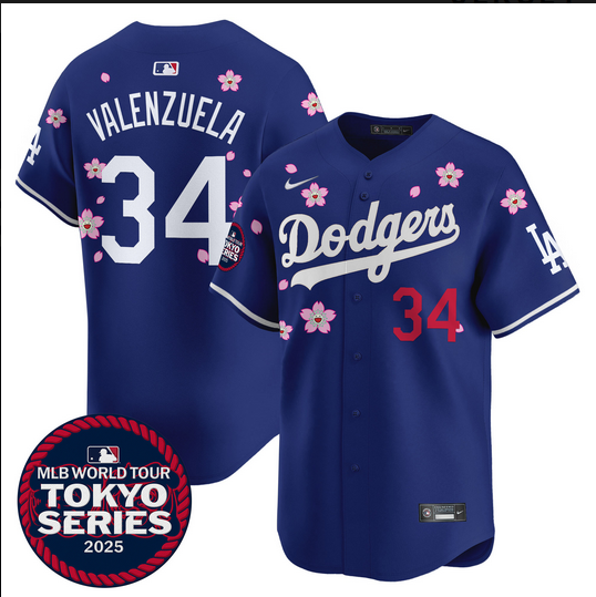 Men Los Angeles Dodgers #34 Valenzuela Tokyo Series 2025 blue Limited Stitched Jersey